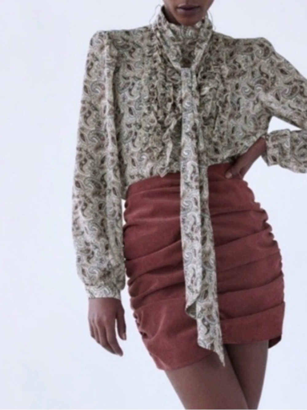 NWT Zara Draped Corduroy Ruching Mini Skirt pink size M